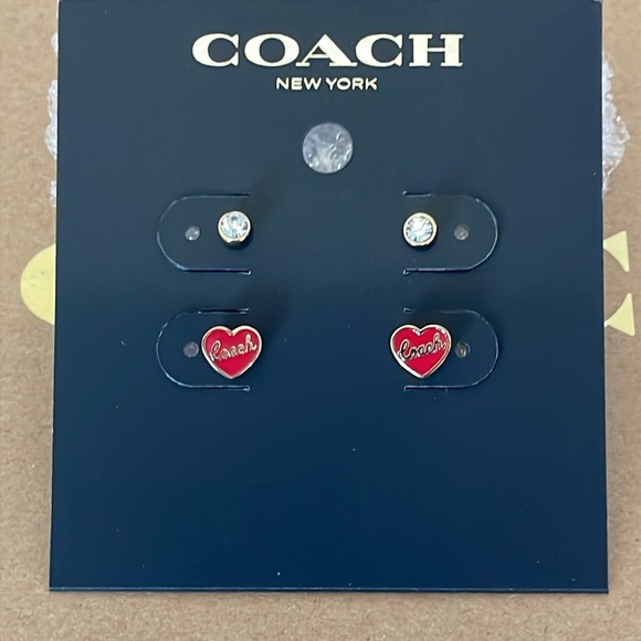 NWT Heart Stud Earrings Set Red Gold and Cubic Zirconia - Picture 2 of 4